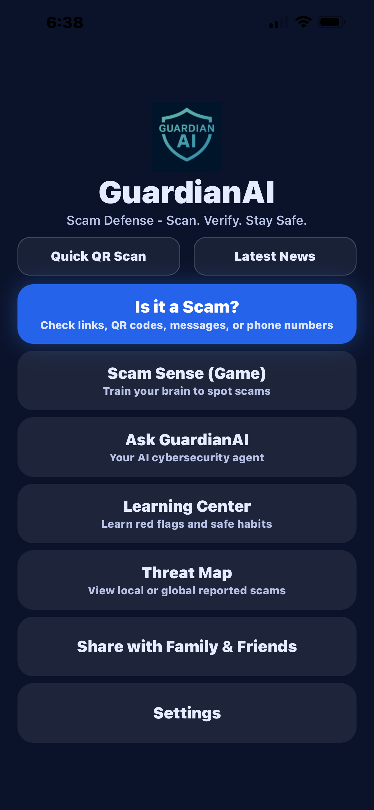 GuardianAI Home Screen