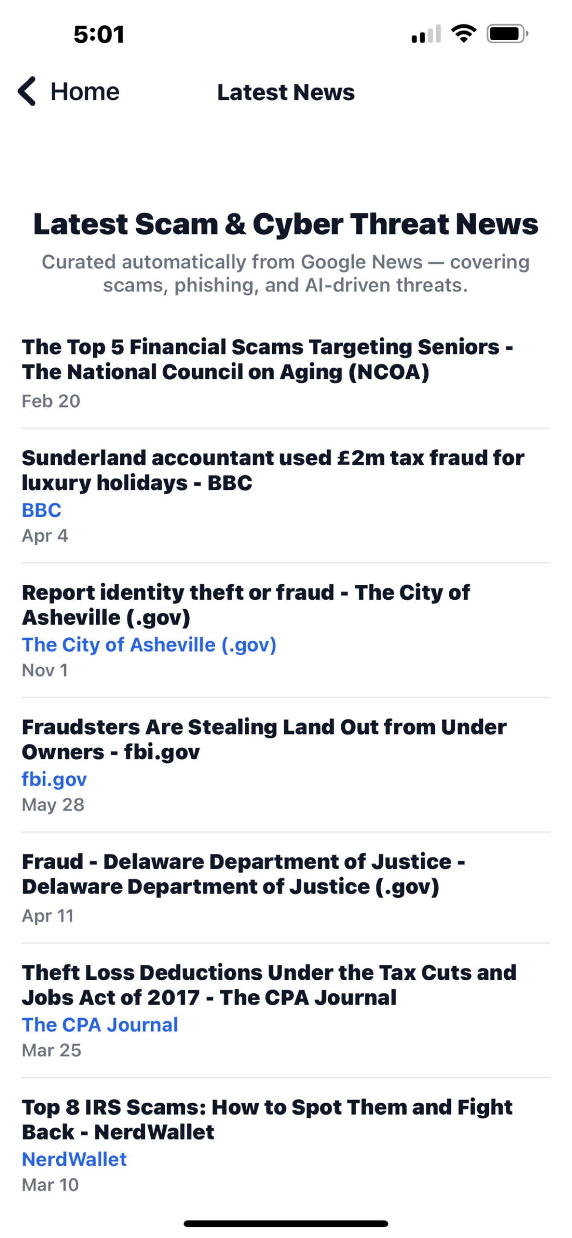 GuardianAI app News Feed screen